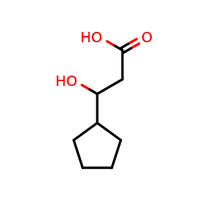 Chemical structure of 3-cyclopentyl-3-hydroxypropanoic acid , CAS 5660-76-4, AChemBlock Q60783
