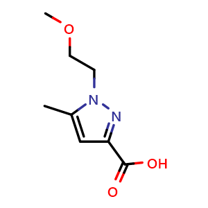 Chemical structure of 1-(2-methoxyethyl)-5-methyl-1H-pyrazole-3-carboxylic acid , CAS 1175127-14-6, AChemBlock Q60816