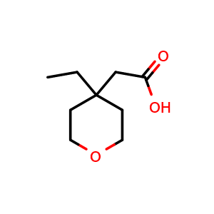 Chemical structure of 2-(4-ethyltetrahydro-2H-pyran-4-yl)acetic acid , CAS 1439896-77-1, AChemBlock Q60819