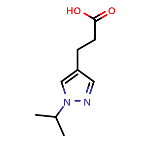 Chemical structure of 3-(1-isopropyl-1H-pyrazol-4-yl)propanoic acid , CAS 1007485-76-8, AChemBlock Q60827