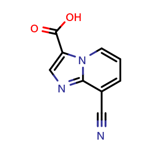 Chemical structure of 8-Cyanoimidazo[1,2-a]pyridine-3-carboxylic acid , CAS 1019022-41-3, AChemBlock Q60872