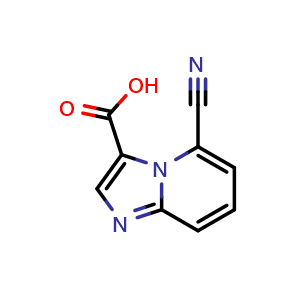 Chemical structure of 5-cyanoimidazo[1,2-a]pyridine-3-carboxylic acid , CAS 1936289-25-6, AChemBlock Q60877