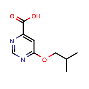Chemical structure of 6-isobutoxypyrimidine-4-carboxylic acid , CAS 1439902-87-0, AChemBlock Q60890