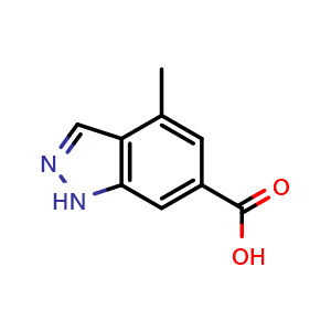 Chemical structure of 4-methyl-1H-indazole-6-carboxylic acid , CAS 1263378-95-5, AChemBlock Q60934