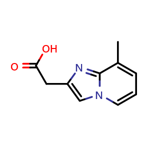 Chemical structure of 2-(8-methylimidazo[1,2-a]pyridin-2-yl)acetic acid , CAS 59128-08-4, AChemBlock Q60935