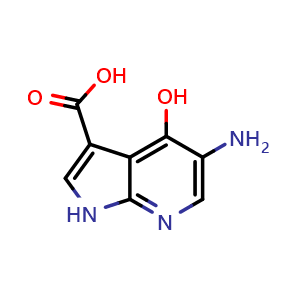 Chemical structure of 5-Amino-4-hydroxy-1H-pyrrolo[2,3-b]pyridine-3-carboxylic acid , CAS 1782819-13-9, AChemBlock Q60946