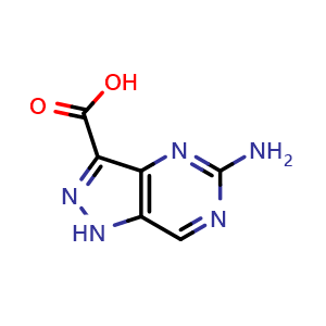 Chemical structure of 5-amino-1H-pyrazolo[4,3-d]pyrimidine-3-carboxylic acid , CAS 1513232-64-8, AChemBlock Q60948