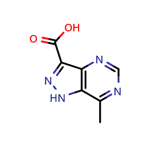 Chemical structure of 7-methyl-1H-pyrazolo[4,3-d]pyrimidine-3-carboxylic acid , CAS 1781958-19-7, AChemBlock Q60949