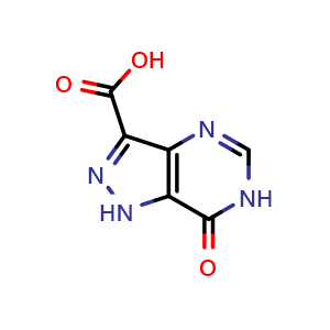 Chemical structure of 7-oxo-6,7-dihydro-1H-pyrazolo[4,3-d]pyrimidine-3-carboxylic acid , CAS 13958-53-7, AChemBlock Q60955
