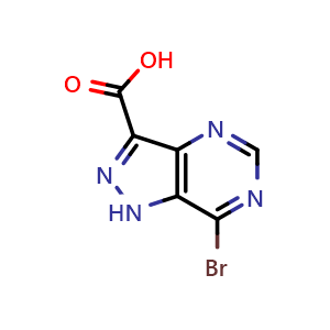 Chemical structure of 7-bromo-1H-pyrazolo[4,3-d]pyrimidine-3-carboxylic acid , CAS 1368024-36-5, AChemBlock Q60957