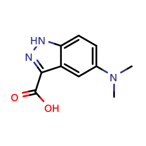 Chemical structure of 5-(dimethylamino)-1H-indazole-3-carboxylic acid , CAS 1542392-21-1, AChemBlock Q60976