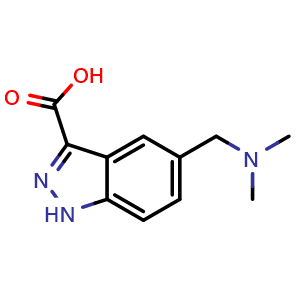 Chemical structure of 5-((dimethylamino)methyl)-1H-indazole-3-carboxylic acid , CAS 865887-01-0, AChemBlock Q60977