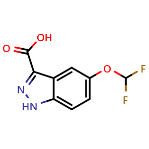 Chemical structure of 5-(difluoromethoxy)-1H-indazole-3-carboxylic acid , CAS 858661-78-6, AChemBlock Q60979