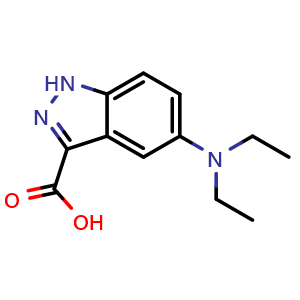 Chemical structure of 5-(diethylamino)-1H-indazole-3-carboxylic acid , CAS 885520-53-6, AChemBlock Q60986