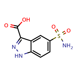 Chemical structure of 5-sulfamoyl-1H-indazole-3-carboxylic acid , CAS 1448314-67-7, AChemBlock Q60988