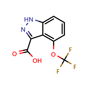 Chemical structure of 4-(trifluoromethoxy)-1H-indazole-3-carboxylic acid , CAS 887581-46-6, AChemBlock Q60990