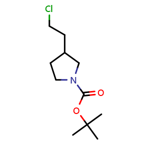 Chemical structure of tert-Butyl 3-(2-chloroethyl)pyrrolidine-1-carboxylate , CAS 1420811-53-5, AChemBlock Q61024