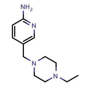 Chemical structure of 5-((4-ethylpiperazin-1-yl)methyl)pyridin-2-amine , CAS 1180132-17-5, AChemBlock Q61028