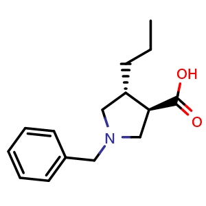 Chemical structure of (3R,4R)-1-benzyl-4-propylpyrrolidine-3-carboxylic acid , CAS 2165651-08-9, AChemBlock Q61044