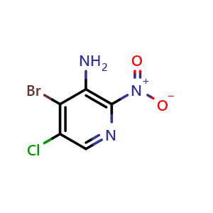Chemical structure of 4-bromo-5-chloro-2-nitropyridin-3-amine , CAS 1701534-63-5, AChemBlock Q61067