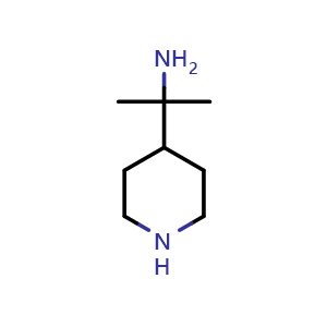 Chemical structure of 2-(piperidin-4-yl)propan-2-amine , CAS 864494-18-8, AChemBlock Q61071