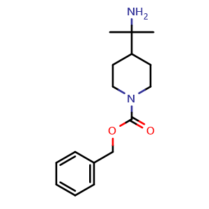 Chemical structure of benzyl 4-(2-aminopropan-2-yl)piperidine-1-carboxylate , CAS 2306274-47-3, AChemBlock Q61072