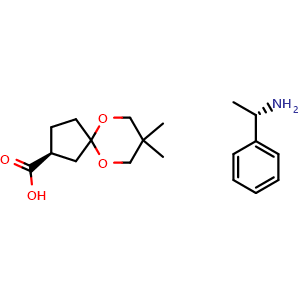 Chemical structure of (S)-1-phenylethan-1-amine (S)-8,8-dimethyl-6,10-dioxaspiro[4.5]decane-2-carboxylate , CAS 159701-43-6, AChemBlock Q61090