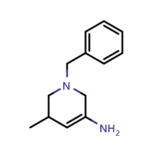 Chemical structure of 1-benzyl-5-methyl-1,2,5,6-tetrahydropyridin-3-amine , CAS 2306263-20-5, AChemBlock Q61093