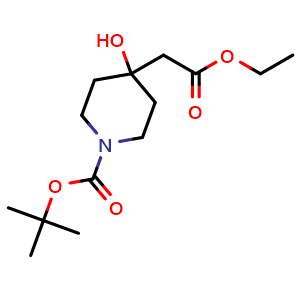 Chemical structure of tert-butyl 4-(2-ethoxy-2-oxoethyl)-4-hydroxypiperidine-1-carboxylate , CAS 401811-97-0, AChemBlock Q61111