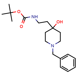 Chemical structure of tert-butyl (2-(1-benzyl-4-hydroxypiperidin-4-yl)ethyl)carbamate , CAS 903587-86-0, AChemBlock Q61115