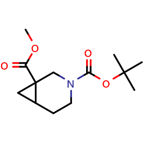 Chemical structure of 3-(tert-butyl) 1-methyl 3-azabicyclo[4.1.0]heptane-1,3-dicarboxylate , CAS 1192688-49-5, AChemBlock Q61117