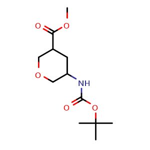 Chemical structure of methyl 5-((tert-butoxycarbonyl)amino)tetrahydro-2H-pyran-3-carboxylate , CAS 1784612-45-8, AChemBlock Q61127