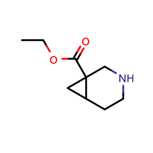 Chemical structure of ethyl 3-azabicyclo[4.1.0]heptane-1-carboxylate , CAS 1536392-35-4, AChemBlock Q61130