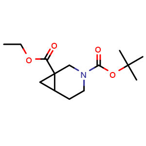 Chemical structure of 3-(tert-butyl) 1-ethyl 3-azabicyclo[4.1.0]heptane-1,3-dicarboxylate , CAS 1314018-40-0, AChemBlock Q61131