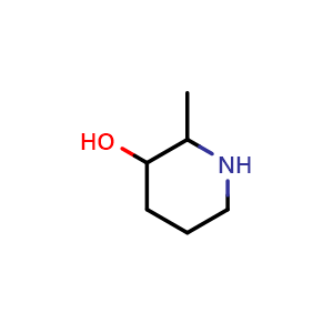 Chemical structure of 2-methylpiperidin-3-ol , CAS 4766-56-7, AChemBlock Q61133