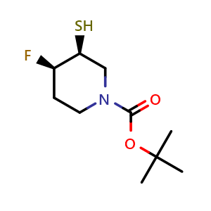 Chemical structure of tert-butyl (3S,4R)-4-fluoro-3-mercaptopiperidine-1-carboxylate , CAS 2306247-30-1, AChemBlock Q61145