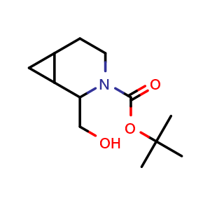 Chemical structure of tert-butyl 2-(hydroxymethyl)-3-azabicyclo[4.1.0]heptane-3-carboxylate , CAS 2227205-47-0, AChemBlock Q61154