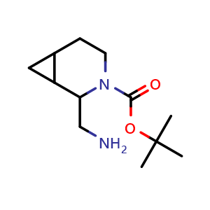 Chemical structure of tert-butyl 2-(aminomethyl)-3-azabicyclo[4.1.0]heptane-3-carboxylate , CAS 2306261-92-5, AChemBlock Q61160