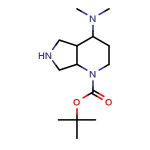 Chemical structure of tert-butyl 4-(dimethylamino)octahydro-1H-pyrrolo[3,4-b]pyridine-1-carboxylate , CAS 2306270-43-7, AChemBlock Q61176