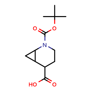 Chemical structure of 2-(tert-butoxycarbonyl)-2-azabicyclo[4.1.0]heptane-5-carboxylic acid , CAS 1891128-35-0, AChemBlock Q61180