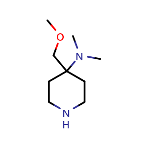 Chemical structure of 4-(methoxymethyl)-N,N-dimethylpiperidin-4-amine , CAS 2090659-77-9, AChemBlock Q61206