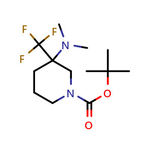 Chemical structure of tert-butyl 3-(dimethylamino)-3-(trifluoromethyl)piperidine-1-carboxylate , CAS 2306274-78-0, AChemBlock Q61210