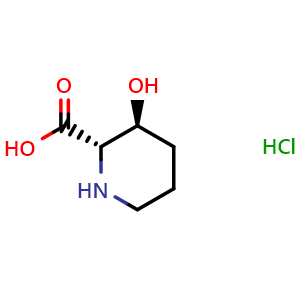 Chemical structure of (2S,3S)-3-hydroxypiperidine-2-carboxylic acid hydrochloride , CAS 871125-64-3, AChemBlock Q61222