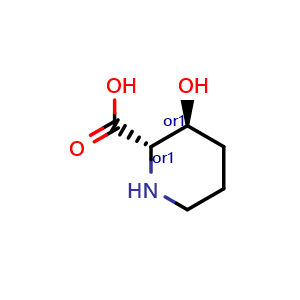 Chemical structure of trans-3-hydroxypiperidine-2-carboxylic acid , CAS 208649-02-9, AChemBlock Q61224