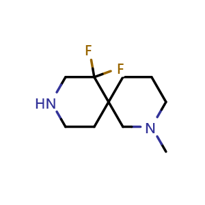 Chemical structure of 7,7-difluoro-2-methyl-2,9-diazaspiro[5.5]undecane , CAS 1521588-97-5, AChemBlock Q61244