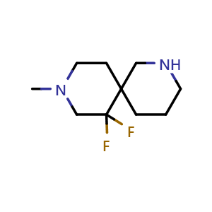 Chemical structure of 7,7-difluoro-9-methyl-2,9-diazaspiro[5.5]undecane , CAS 1509285-21-5, AChemBlock Q61245