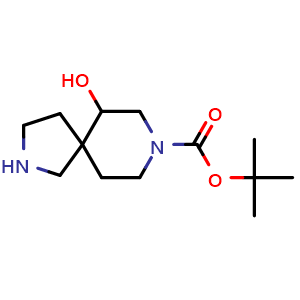 Chemical structure of tert-butyl 6-hydroxy-2,8-diazaspiro[4.5]decane-8-carboxylate , CAS 1367774-49-9, AChemBlock Q61259