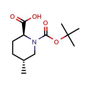 Chemical structure of (2S,5R)-1-tert-butoxycarbonyl-5-methyl-piperidine-2-carboxylic acid , CAS 2227778-65-4, AChemBlock Q61276
