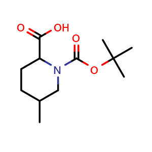 Chemical structure of 1-(tert-butoxycarbonyl)-5-methylpiperidine-2-carboxylic acid , CAS 661459-11-6, AChemBlock Q61277