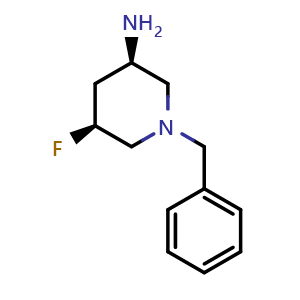 Chemical structure of (3R,5S)-1-benzyl-5-fluoropiperidin-3-amine , CAS 1792184-90-7, AChemBlock Q61284